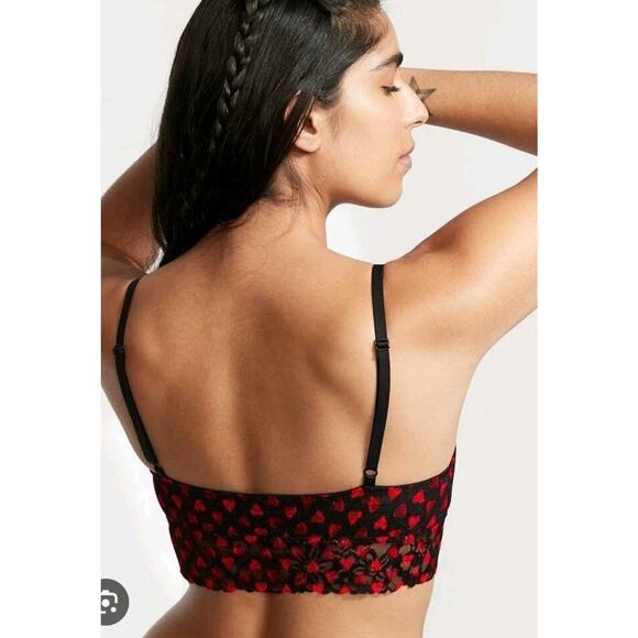 Victoria’s Secret Lace Bralette L Black Heart Mesh Romantic Lingerie EUC - Picture 2 of 8